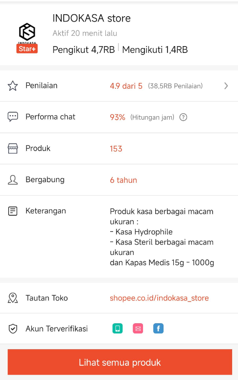 Antarmuka Etalase Produk Indokasa Shopee Indonesia
