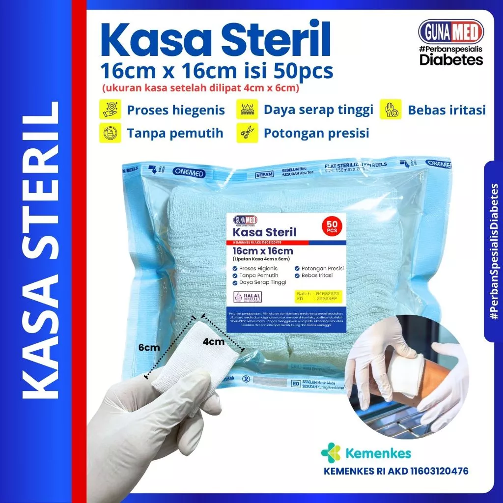 [TERLARIS] Kasa Steril Gunamed 16cm x 16cm (Isi 50 Pcs) - Ukuran Lipat 4cm x 6cm