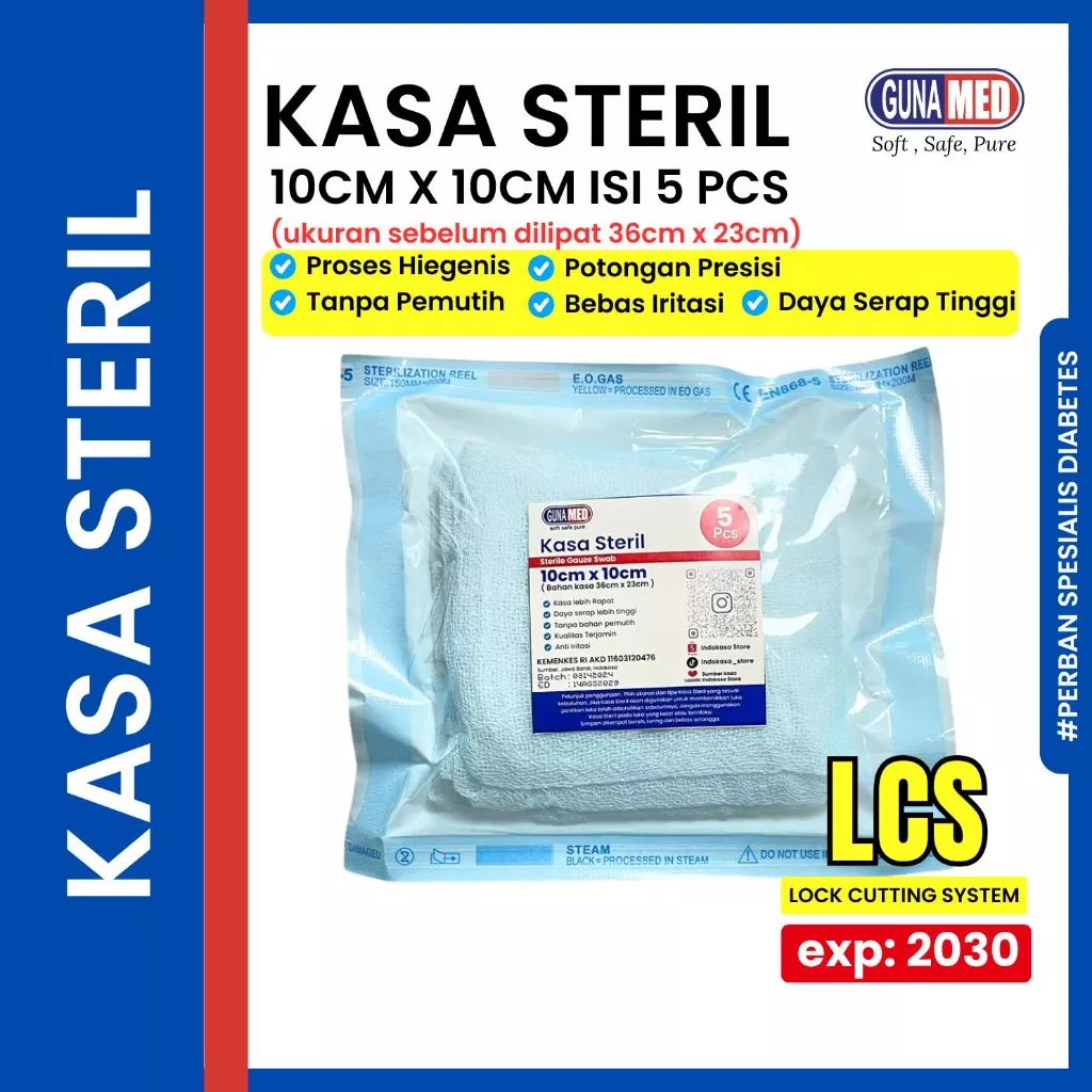 Kasa Steril Pouch 10x10 cm (Isi 5 Pcs) / Hasil Lipatan 36x23 cm