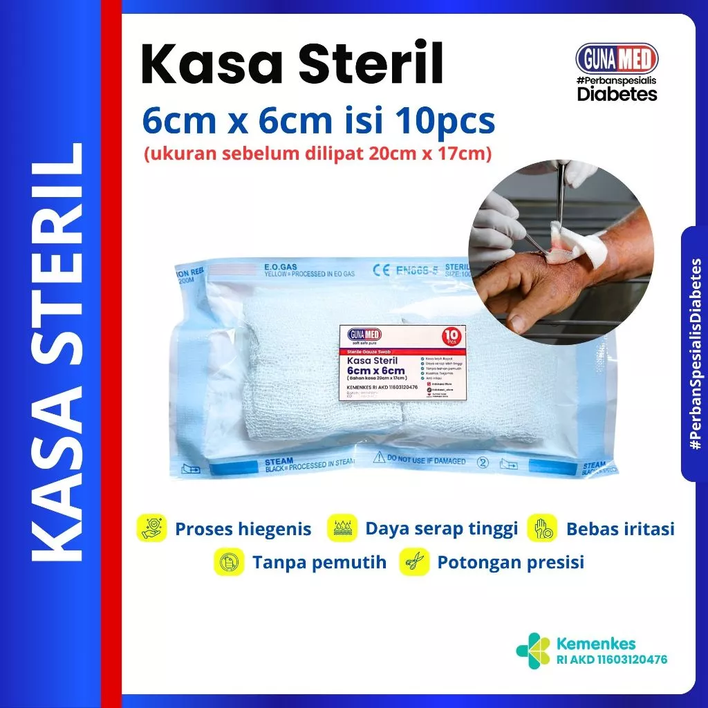 Kasa Steril Pouch Isi 10 Pcs - Ukuran Lipat 6x6 cm (Sebelum Lipat 20x17 cm)